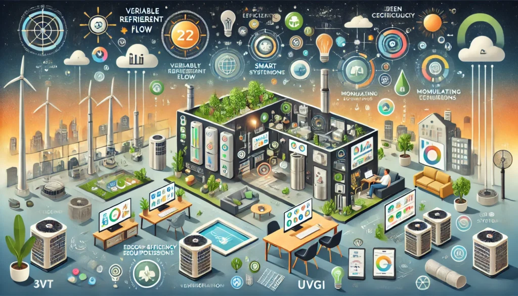 infographie qui résume les dernières avancées technologiques dans le secteur du chauffage, de la ventilation et de la climatisation.