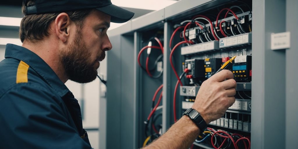 Technicien inspectant le système génie climatique d'un bâtiment commercial, outils et liste de contrôle visibles, soulignant l'importance de la gestion de la maintenance génie climatique