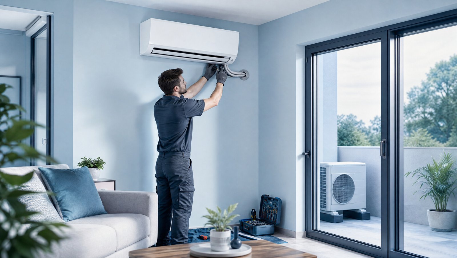 Installation d’une climatisation réversible monosplit dans le salon d’une maison