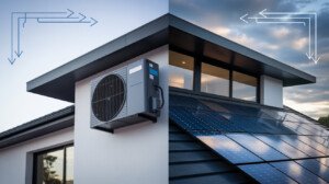Climatisation réversible et panneaux solaires côte à côte pour chauffage maison