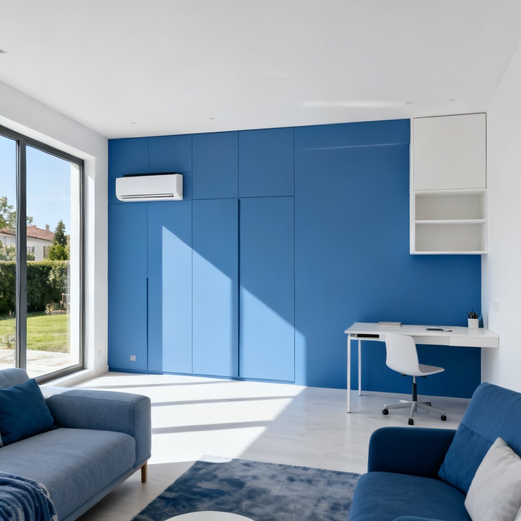 Climatisation multi split dans une maison moderne aux nuances bleu et blanc